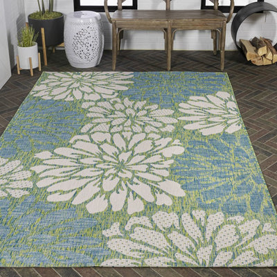 Zinnia Modern Floral Textured Weave 120" L x 93" W Indoor/Outdoor Area Rug - Cream/Green