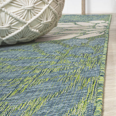Zinnia Modern Floral Textured Weave 120" L x 93" W Indoor/Outdoor Area Rug - Cream/Green