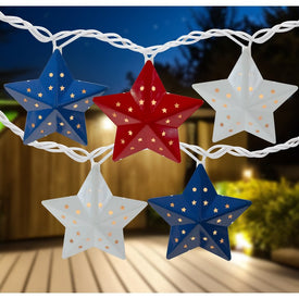 10-Count Red and Blue Fourth of July Star String Light Set with 7.25 Ft. White Wire