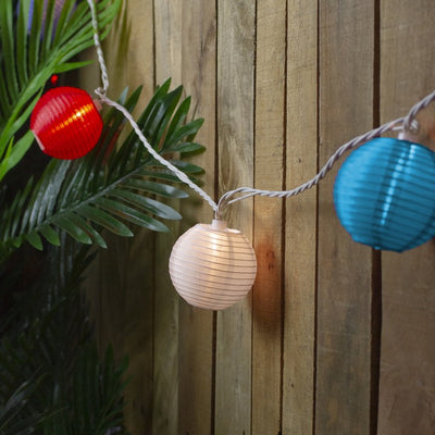 10-Count Red White and Blue 4th of July Paper Lantern Lights with 8.5 Ft. White Wire