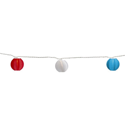 10-Count Red White and Blue 4th of July Paper Lantern Lights with 8.5 Ft. White Wire