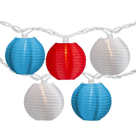 10-Count Red White and Blue 4th of July Paper Lantern Lights with 8.5 Ft. White Wire