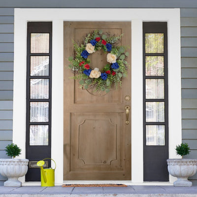 Americana 24" Unlit Mixed Foliage and Florals Patriotic Wreath
