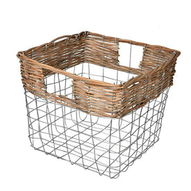 10.5" Square Wire Basket with Woven Bamboo