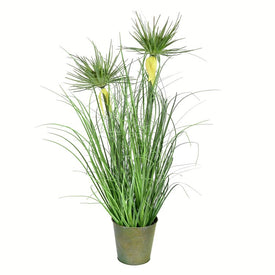 24" Artificial Green Cyperus Grass in Iron Pot