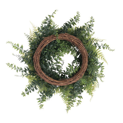 18" Artificial Green Buckler Fern & Grass Wreath