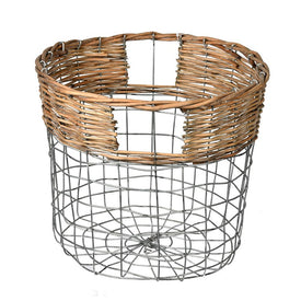 10.5" Round Wire Basket with Woven Bamboo