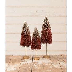 Ruby Gold Glow Bottle Brush Trees Set of 3
