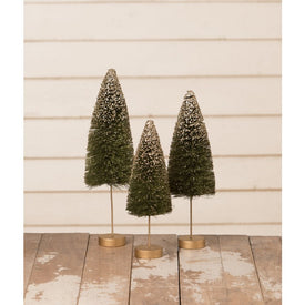 Emerald Gold Glow Bottle Brush Trees Set of 3