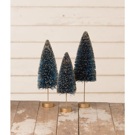 Sapphire Gold Glow Bottle Brush Trees Set of 3