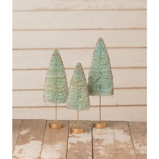 Turquoise Gold Glow Bottle Brush Trees Set of 3