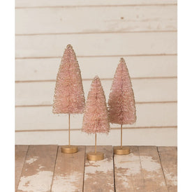 Rose Quartz Gold Glow Bottle Brush Trees Set of 3