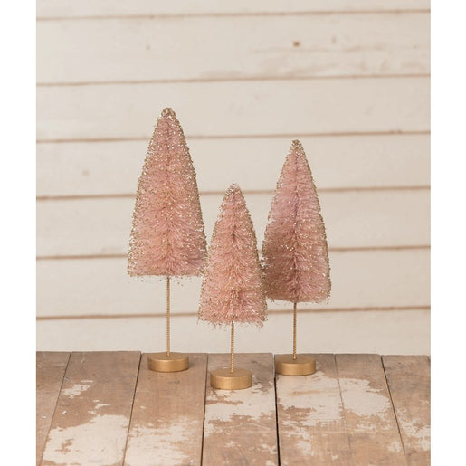Rose Quartz Gold Glow Bottle Brush Trees Set of 3