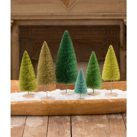 Hues Of Green Bottle Brush Trees Set of 6