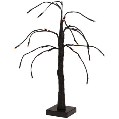 24" LED Lighted Black Weeping Halloween Twig Tree with Orange Lights