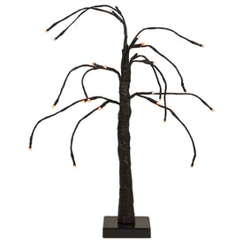 24" LED Lighted Black Weeping Halloween Twig Tree with Orange Lights