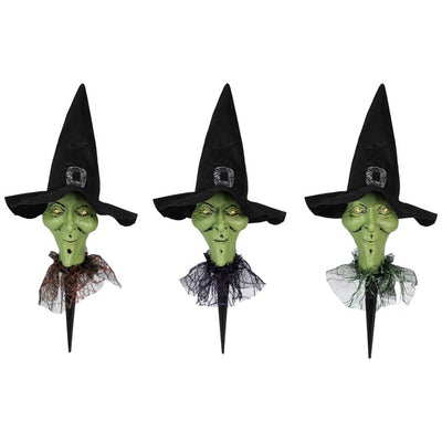 Smirking Witch Halloween Pathway Markers Set of 3