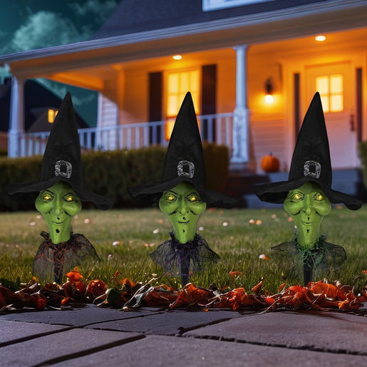 Smirking Witch Halloween Pathway Markers Set of 3