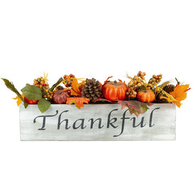 21" Autumn Harvest Arrangement in a "Thankful" Rustic Wooden Box Centerpiece