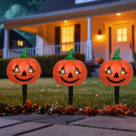 Lighted Jack-O'-Lantern Halloween Pathway Markers Set of 3