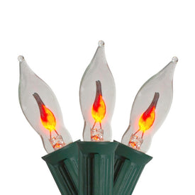 10-Count Flickering Amber Flame C7 Halloween Lights with 9' Green Wire