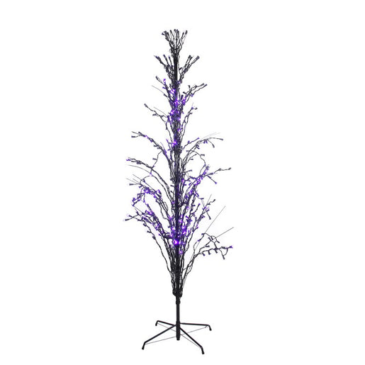 6' Pre-Lit Black Cascade Outdoor Halloween Twig Tree with Purple Lights