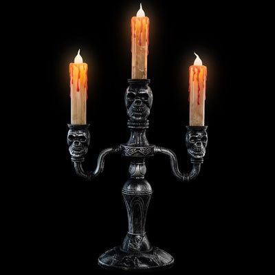 13.75" Antique Silver Skull Trio Halloween Candelabra