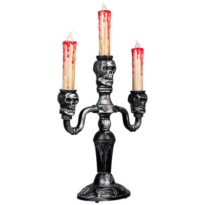 13.75" Antique Silver Skull Trio Halloween Candelabra