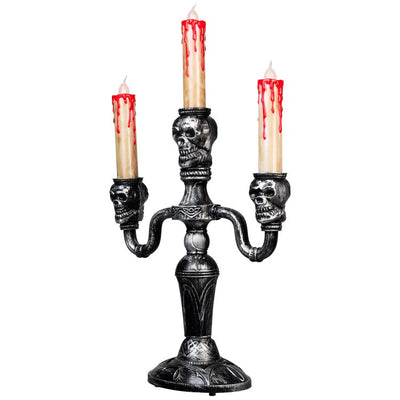 13.75" Antique Silver Skull Trio Halloween Candelabra