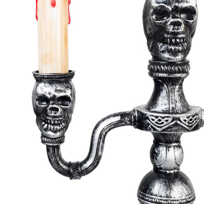 13.75" Antique Silver Skull Trio Halloween Candelabra