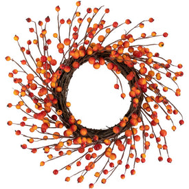 14" Unlit Orange Red Berry and Twig Artificial Thanksgiving Wreath