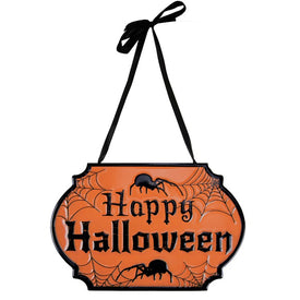 10" Orange and Black "Happy Halloween" Cauldron Pot Metal Wall Sign