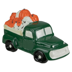 9.5" LED Lighted Green Ceramic Truck Hauling Pumpkins Autumn Harvest Decoration