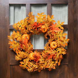 19" Unlit Fall Leaves Pumpkins and Berries Artificial Thanksgiving Wreath