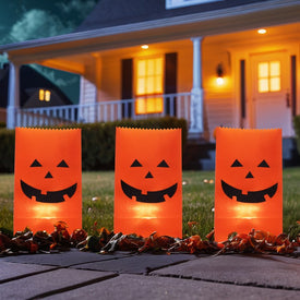 Jack-O'-Lantern Halloween Luminary Pathway Markers with 5' Black Wire Set of 3