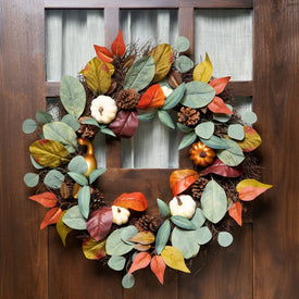 24" Unlit Pumpkin Pinecone and Gourd Artificial Fall Harvest Wreath