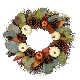 24" Unlit Pumpkin Pinecone and Gourd Artificial Fall Harvest Wreath