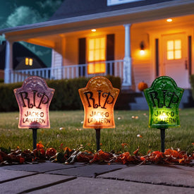 Tombstone Halloween Pathway Markers with 3.5' Black Wire Set of 3