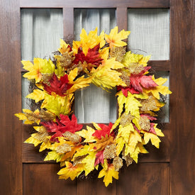 22" Maple Leaf Artificial Fall Harvest Wreath