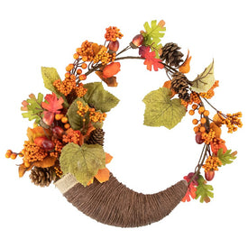 20" Unlit Brown and Orange Pine Cones Floral Thanksgiving Wreath
