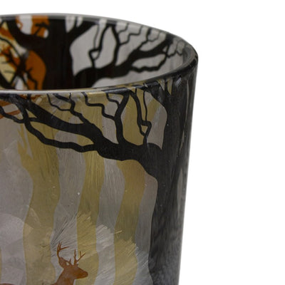 5" Handpainted Forest and Deer Flameless Glass Candle Holder