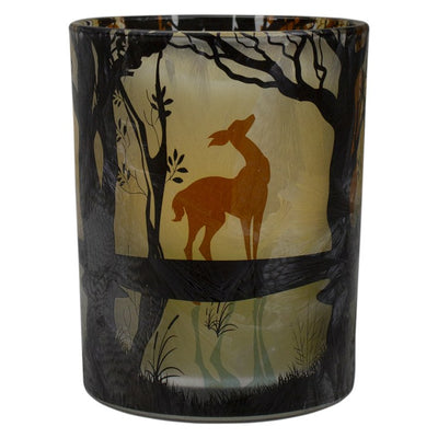 5" Handpainted Forest and Deer Flameless Glass Candle Holder