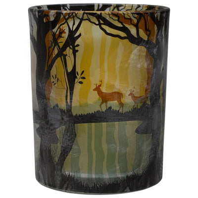 5" Handpainted Forest and Deer Flameless Glass Candle Holder