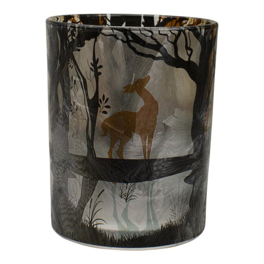 5" Handpainted Forest and Deer Flameless Glass Candle Holder