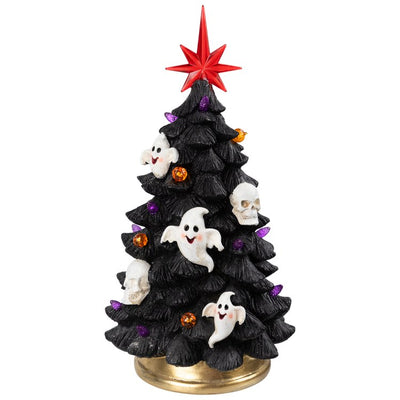 12" Black LED Lighted Skull and Ghost Halloween Tree