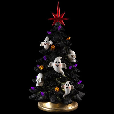12" Black LED Lighted Skull and Ghost Halloween Tree