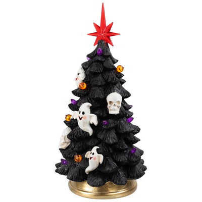 12" Black LED Lighted Skull and Ghost Halloween Tree