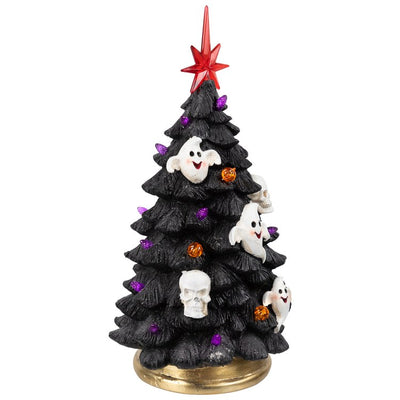 12" Black LED Lighted Skull and Ghost Halloween Tree