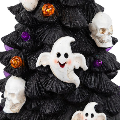 12" Black LED Lighted Skull and Ghost Halloween Tree