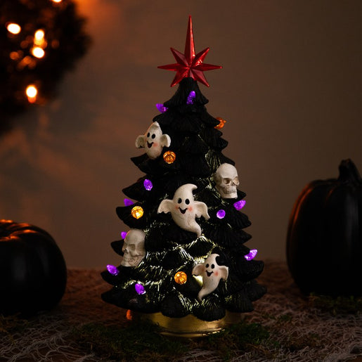 12" Black LED Lighted Skull and Ghost Halloween Tree